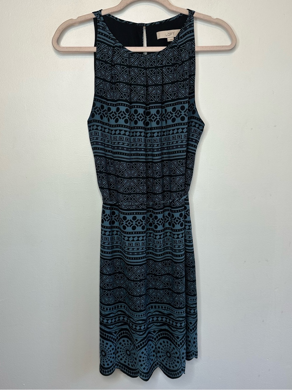 Ann Taylor Loft Women’s Blue Black Greek Design Sleeveless Dress Size 8
